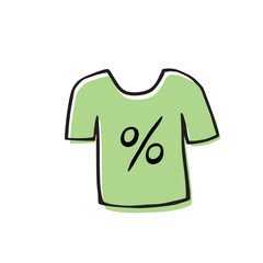 T-shirt and percentage symbol color outline symbol. Fashion sale color line icon. Market deals. Shopping. Isolated illustration