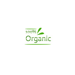 100 Percent Organic Food Logo. Vector illustration. Healthy food business label design. Nature product and nutrition.