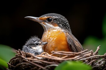 Young bird learning to fly under the watchful eyes of its parents