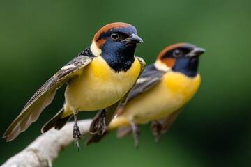 Naklejka premium Young bird learning to fly under the watchful eyes of its parents