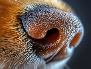 Detailed Close-Up of a Cute and Fluffy Dog Nose and Face with Fur Texture