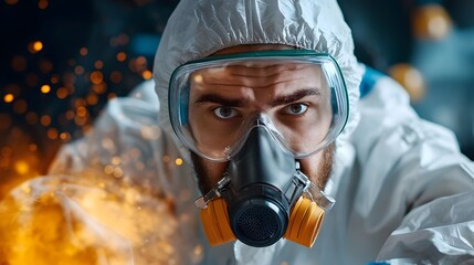 A professional team of asbestos removal experts using specialized vacuum systems and equipment to carefully extract and contain hazardous materials from the surfaces of an old building during a