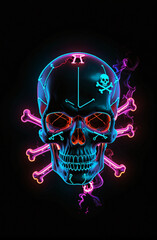 Neon Skull and Crossbones