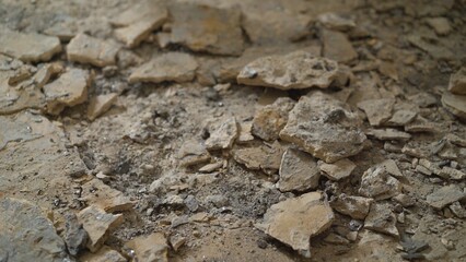 Old damaged concrete floor with crumbling cement is being renovated
