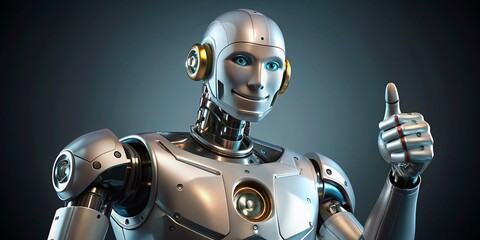 Humanoid Robot Thumbs Up on Transparent Background for Marketing and Tech Concepts