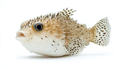 Obraz premium A puffer fish, blowfish or burrfish on a white background. spiny balloonfish. 