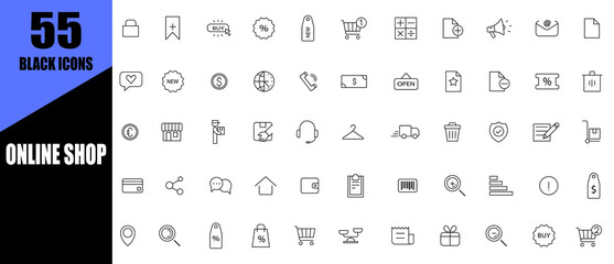 Ecommerce outline icon set. Online shopping and delivery elements. black icons.