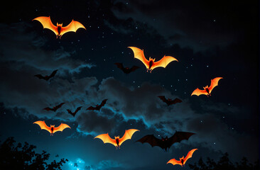 Visualize a series of bats flying through an abstract