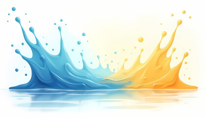 Naklejka premium Splash of blue and yellow paint on a white background, ideal for abstract and creative design projects.
