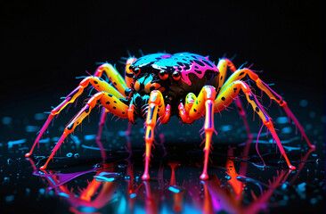 A neon spider slowly melting, its bright