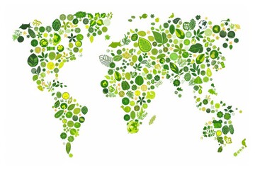 Fototapeta premium World Map Formed with Lush Green Leaves and Plants, Representing Global Environmentalism.