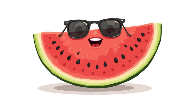 Cute cartoon watermelon slice with sunglasses vector illustration