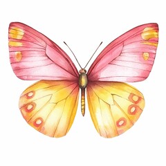 Fototapeta premium Vivid Watercolor Butterfly in Neon Pink and Yellow