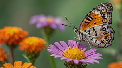 Obraz premium macro shot of a colorful butterfly resting on a vibrant flower