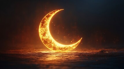 Fototapeta premium Simple Ramadan themed minimalistic background showcasing a beautifully crafted Arabic calligraphy piece alongside a glowing crescent moon creating a harmonious blend of tradition and modern design