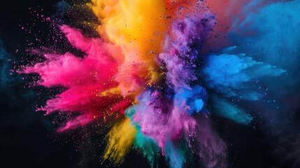 Explosion of colored powder on black background.