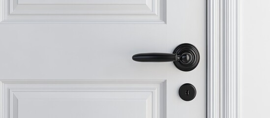 Closeup of a white door with a black door handle and a black doorknob.