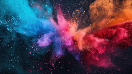 Explosion of colored powder on black background.