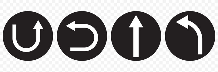 Arrows Showing Road Traffic. Prohibitory Road Signs. Vector Icons. No U-Turn, No Left and Right Turn, One-Way Traffic, and No Entry. EPS 10.
