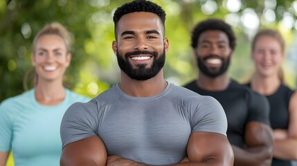 A group of energetic individuals jogging together in a lush green park as they strive to uphold their New Year s fitness The scene captures the determination camaraderie