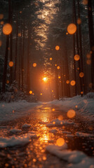 Fototapeta premium Winter forest with sunlight.