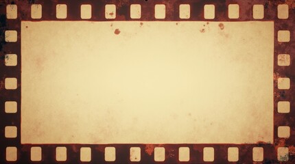 A retro film strip frame featuring sprocket holes along the edges, designed to mimic the classic look of old-fashioned film. The frame should have a slightly faded appearance, showcasing a nostalgic v