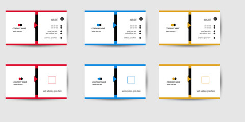 simple business card layout desin with blue,red and mustard color