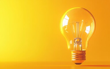 A vibrant 3D rendering of a glowing lightbulb symbolizing innovative startup business ideas for 2025, set against a bright yellow background