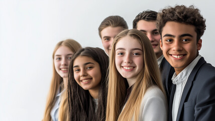 Fototapeta premium World Youth Skills Day. A group of young professionals working together in an office, set against a white background