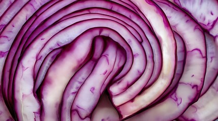 Fototapeta premium Close-up of Sliced Red Onion with Curved Layers