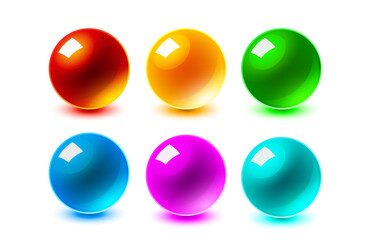 Glossy circle buttons, color set, 3d ball. Vector illustration 