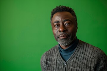 Obraz premium App preview afro-american man in his 40s in front of a interactive digital board with a fully green screen