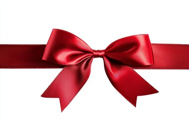 Fototapeta premium A beautifully tied red bow with satin ribbons and smooth loops, isolated on a white background