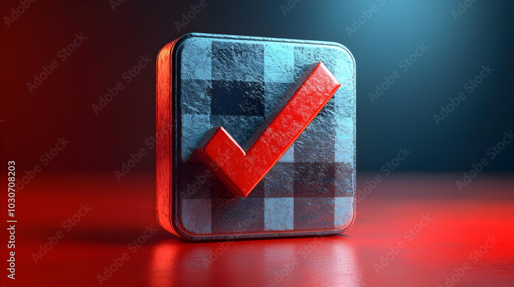 Poster a 3d checkmark icon on a textured background, symbolizing approval.