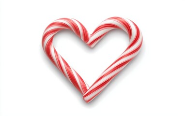 Obraz premium A candy cane heart formed by two candy canes, their stripes perfectly aligned, isolated on a white background
