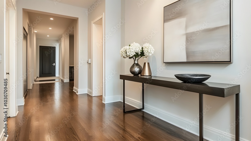 Aufkleber 134. a sleek entryway with an empty console table
