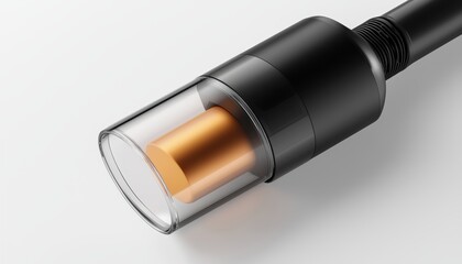 Fototapeta premium A cordless stick vacuum cleaner with a transparent dustbin, isolated on a white surface