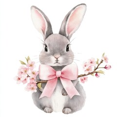 Fototapeta premium white rabbit with pink flower