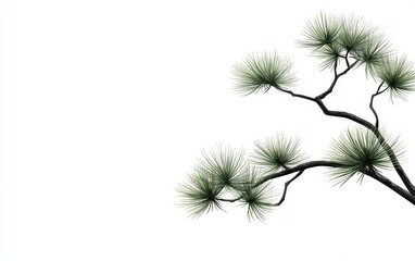 A detailed pine branch with soft green needles, isolated on a white background