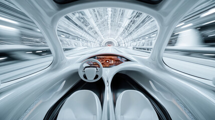 Futuristic car interior reflects high-speed digital world