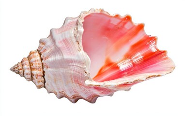 A beautifully shaped conch shell, with its smooth spirals and natural colors, isolated on white
