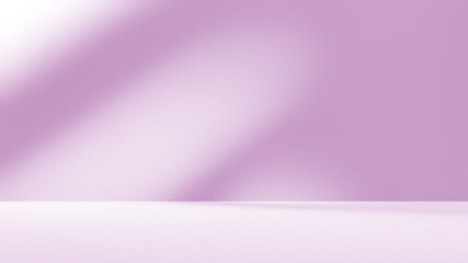 Empty purple violet room studio with shadow of leaves effect on the wall and floor. Display and product presentation room. Interior design of beauty and cosmetic studio backdrop. Summer concept.