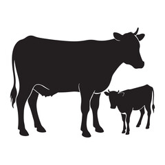 Cow and Cute calf, Cow Vector Illustration on white background
