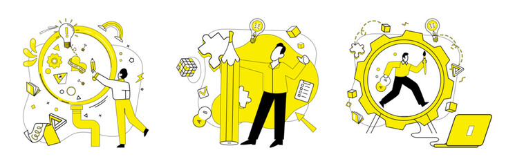 Thought experiment vector illustration. Analyzing and contemplating lead to innovative decisions born from thoughtful experiments Intelligence thrives in rich soil research, nurtured by waters