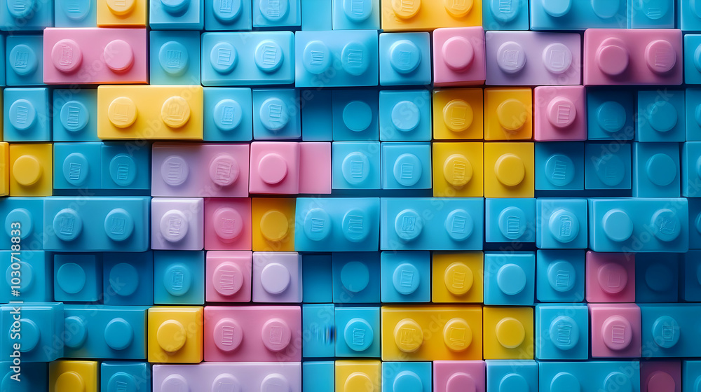 Poster colorful arrangement of building blocks in various shapes and colors.