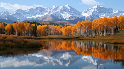 Fototapeta premium Serene Water Reflections of Autumn Trees and Mountains