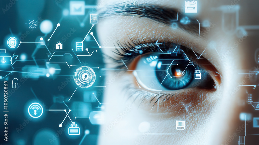 Aufkleber digital eye scan showcases advanced technology and privacy icons, emphasizing importance of security