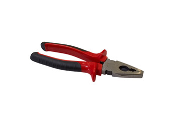 pliers red black on a white background, One new metal pliers with rubber handles black and red color isolated on white background.