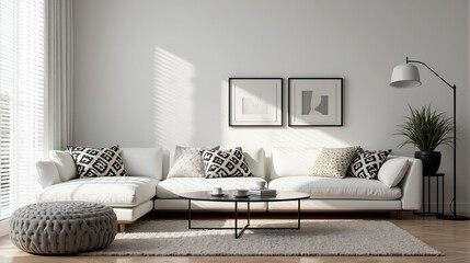 modern, comfortable interior with white sofa