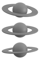 set of 3d Saturn with transparent background, PNG, 3d render gas giants, gray Saturn